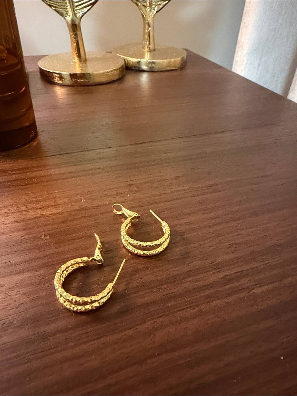 Gold Textured Hoop Earrings - Women Jewelry